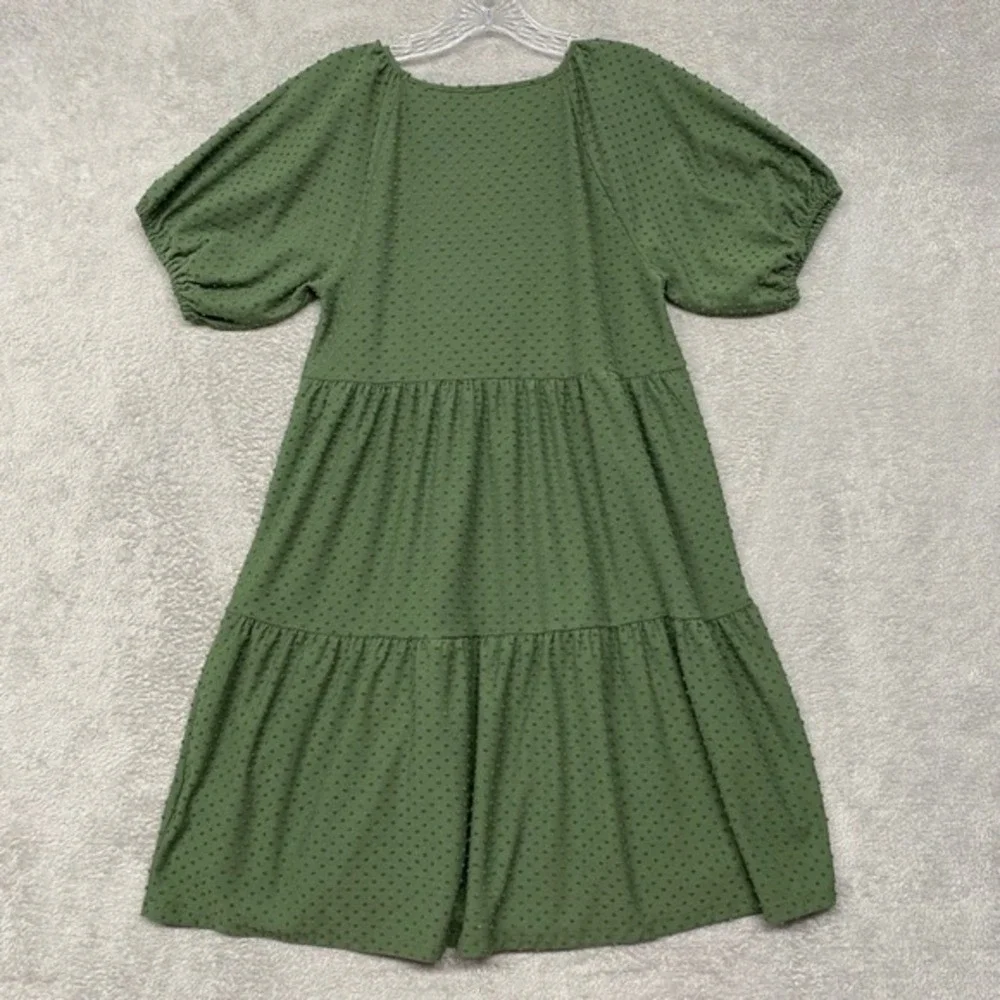 J.Crew‎ Womens Dress Small Green Swiss Dot Tiered Short Sleeve Casual Cottage